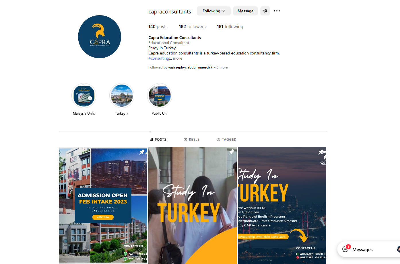 Capra Education Consultant Instagram